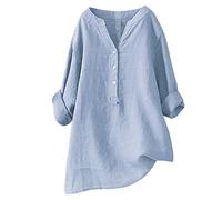 Generico Maglietta Donna Maniche Corte, Camicia Donna Curvy,in Cotone con Scollo a V Elegante e Bottoni Patchwork Stilizzati per Un Moderno e Femminile Magliette Blusa Tops Shirt