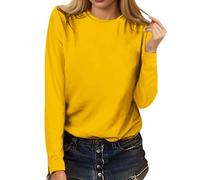 Generico Maglietta Donna Maniche Lunghe, Maglia Maglietta Termica Gialla Donna Manica Lunga Elegante Intima Termico Girocollo Traspirante T-Shirt Sottogiacca Slim Fit Top Y2k Basic Elasticizzata
