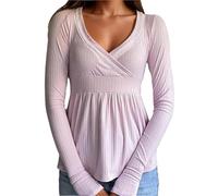 Generico Maglietta Donna Scollo a V Profondo con Pizzo e Design a Vita Segnata Perfetta per l'Autunno e Look Eleganti Top Donna Femminile con Inserti di Pizzo(L)