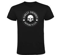 Genérico Maglietta Harley Motorcycles Logo Nero Uomo 100% Cotone Taglie S M L XL XXL, Nero , M