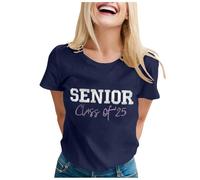 Generico Maglietta lunga da donna a maniche corte e scollo rotondo, pensata per la stagione dei laureati, top comodo e casual per l’estate