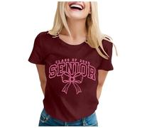 Generico Maglietta lunga da donna con scollo rotondo e maniche corte, look casual per la stagione di laurea, perfetta per festeggiamenti e tempo libero