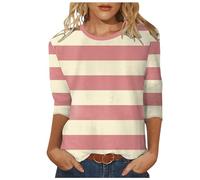 Generico Maglietta Manica Corta da Donna Girocollo con Maniche a Tre Quarti Tshirt Donna Elegante a Righe T-Shirt Donna con Vestibilità Classica