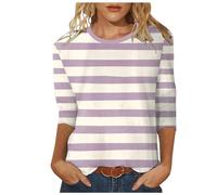 Generico Maglietta Manica Corta da Donna Girocollo con Maniche a Tre Quarti Tshirt Donna Elegante a Righe T-Shirt Donna con Vestibilità Classica