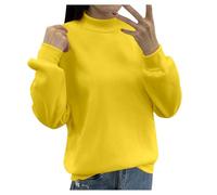 Generico Maglietta Manica Lunga Donna, Maglia Maglietta Termica Gialla Donna Manica Lunga Elegante Intima Termico Girocollo Traspirante T-Shirt Sottogiacca Slim Fit Top Y2k Basic Elasticizzata