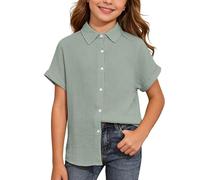 Generico Maglietta Maniche Corte Stretta Ragazza,Camicia Classica da Ragazza con Bottoni Comoda E Casual Ideale per Tutti I Giorni Morbida Traspirante E Versatile Perfetta da Indossare A Strati