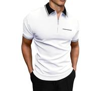 Generico Maglietta Maniche Corte Uomo, Tshirt Uomo Cotone,con Zip Parziale Design retrò e Moderno per Stile Casual T-Shirt T Shirt Tee Shirts Camicia Tops