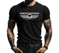 Genérico Maglietta nera Harley con Logo Teschio Uomo Moto Biker, Nero , L