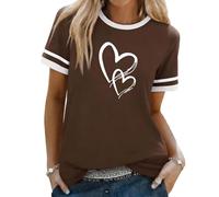 Generico Maglietta Oversize Donna, Estive Basic T-Shirt Girocollo in Cotone con Stampa Cuore, Top Elegante Casual Sciolto