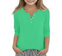 Generico Maglietta Rossa Bambina Modello a Scollo a V con Bottoni e Maniche a Tre Quarti, Stile Grazioso, Perfetto per la Stagione Estiva(Verde6-7 Anni)