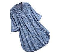 Generico Maglietta Sportiva Donna, Tshirt Donna Cotone,Camicetta con Stampa Floreale e Scollo a V Top Casual a Maniche Lunghe Plissettata T Shirt Magliettas T-Shirt