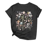 Generico Maglietta Sportiva Donna, Tshirt Donna Cotone,Top con Stampa Floreale a Maniche Corte e Scollo Tondo in Tessuto T Shirt Magliettas T-Shirt