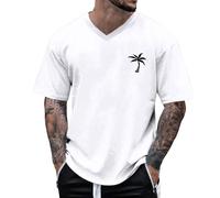 Generico Maglietta Uomo Bianca Leggero Casual Manica Corta Basic Tee Firmate Scollo a V Oversize Estive Tshirt Traspirante Divertenti Spiaggia Top Cotone Morbide Palestra Bianca Maglietta Sportiva