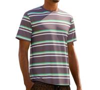 Generico Maglietta Uomo Stampa Righe Moderna T Shirt Casual Comfort Tessuto Morbido Design Elegante Giornata Abbigliamento Essenziale Stile Italiano (H-Grey, M)