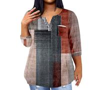 Generico Magliette Donna Estive T-Shirt Manica Corta Allentata Casual con Maniche A Lunghe da Sette Minuti Stampa V alla T Shirt Curvy Maglietta Brasile Abbigliamento Donne Maglie Basic Top Grey L