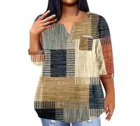 Generico Magliette Donna Estive T-Shirt Manica Corta Allentata Casual con Maniche A Lunghe da Sette Minuti Stampa V alla T Shirt Curvy Maglietta Brasile Abbigliamento Donne Maglie Basic Top