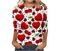 Generico Magliette Donna Estive T-Shirt Stampate A Cuore da Grafiche con Scollo Tondo E Maniche 3/4 Maglietta Corte Top Estivi Cotone Manica Corta Magleitta Tshirt Oversize Firmate Rosso XL