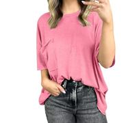 Generico Magliette Donna Maglietta Donna Leggero Maniche Corte Top Girocollo Tee Basic Sexy Classico Maglia Largo T-Shirt per Fitness Yoga,Rosa L