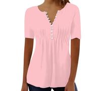 Generico Magliette Donna T-Shirt Donna Elegante Maniche Corte Cotone Casual Top Girocollo Tee Basic Sexy Ampio Maglia Curvy Tees per Palestra,Rosa L