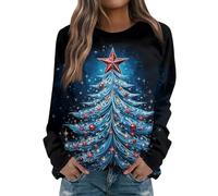 Generico Maglioncini di Natale Donna, Felpe Natalizia Brutti Abbigliamento a Maniche Lunghe Oversize Camicia Natalizio con Collo a Giro Elegante Maglietta Natalizie Divertenti Azzurro XXL