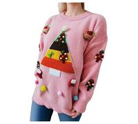 Generico Maglioncino Natale Donna, Maglione Donna Girocollo Maglione Maglia alla Moda Sottile Senza Cappuccio a Maniche Lunghe Girocollo Natale Stampato Maglioni di Natale per Xmas Party