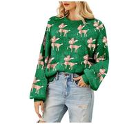 Generico Maglioncino Natale Donna, Maglione Girocollo da Donna Maglione Maglia Motivo Renna Neve Babbo Natale Invernale Caldo Morbido Elegante Sweater Maglione Natalizio Famiglia per Inverno