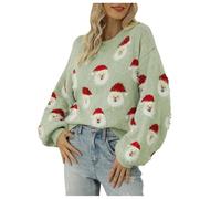 Generico Maglione da Donna di Natale, Maglioncino Girocollo Maglione Maglia alla Moda Sottile Senza Cappuccio a Maniche Lunghe Girocollo Natale Stampato Maglioni di Natale per Famiglia Natalizio