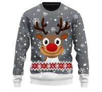 Generico Maglione di Natale Uomo, Maglione Uomo Girocollo Maglione Maglia Manica Lunga Girocollo Pullover Renna E Albero di Natale Stampa Caldo Maglieria Maglione Natale Trash per Lo Streetwear