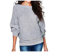 Generico Maglione Dolman da Donna, con Maniche a Pipistrello E Scollo a Barchetta, Lavorato a Maglia, Vestibilità Ampia Elegante Basic Maglietta
