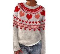 Generico Maglione Donna Donna Cotone Women S Knitted Isle Print Retro Sweater Casual Loose Crewneck Long Sleeve Lightweight Cropped Pullover Tops Pullover Scollo A V Maglioni Hot Pink L