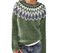 Generico Maglione Donna Donna Cotone Women S Knitted Isle Print Retro Sweater Casual Loose Crewneck Long Sleeve Lightweight Cropped Pullover Tops Pullover Scollo A V Maglioni JN XXXXL