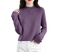 Generico Maglione Donna Women's Autumn And Winter New Line Pure Wool Semi High Collar Hollow Bottom Knitted Sweater Maglie Invernali Donna Eleganti (Purple, XXL)