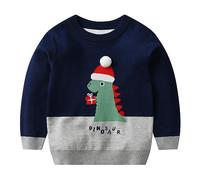 Generico Maglione Invernale per Ragazzi con Dinosauro Lavorazione a Maglia Copertura Termica per Bambini e Fanciulli Giacca a Maniche Lunghe (Dark Blue, 5-6 Years)