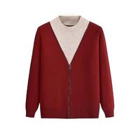 Generico Maglione Lavorato A Maglia A Coste da Donna per Mezza età E Anziani, Foderato in Pile, Girocollo, Manica Lunga, Pullover, Autunno Inverno, Felpa Morbida con Colori A Contrasto, Bordeaux L