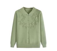 Generico Maglione Lavorato A Maglia per Donne Anziane E di Mezza età, Elegante, con Scollo A V, Maniche Lunghe, Vintage, Ricamato, con Bottoni, Leggero, Verde, L