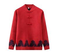 Generico Maglione Lavorato A Maglia per Donne Anziane E di Mezza età, Foderato in Pile, A Maniche Lunghe, con Collo Alto, Morbido Pullover Autunno Inverno, con Ricamo Floreale, Color Bordeaux L