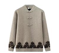 Generico Maglione Lavorato A Maglia per Donne Anziane E di Mezza età, Foderato in Pile, A Maniche Lunghe, con Collo Alto, Morbido Pullover Autunno Inverno, con Ricamo Floreale, Marrone Chiaro L