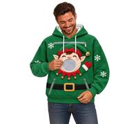 Generico Maglione Natalizio con Cappuccio e Tasche da e da Donna, Ideale per Il Tempo Libero, Le Feste, la casa e Le attività all'aperto. Top Ampio con Cappuccio. (Green, XXL)