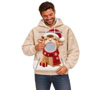 Generico Maglione Natalizio con Cappuccio e Tasche da e da Donna, Ideale per Il Tempo Libero, Le Feste, la casa e Le attività all'aperto. Top Ampio con Cappuccio. (Khaki, XL)