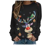 Generico Maglione Natalizio Donna Felpa Cotone Maglietta con Scollo A V E Manica Lunga Camicia Stampa Albero di Natale Tunica Casual Camicetta Pullover Top Invernale da Merry Christmas Divertente