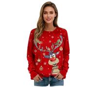 Generico Maglione Natalizio Donna Felpa Cotone Maglietta con Scollo A V E Manica Lunga Camicia Stampa Albero di Natale Tunica Casual Camicetta Pullover Top Invernale da Merry Christmas Divertente