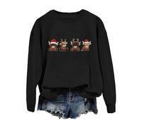 Generico Maglione Natalizio Donna,Felpa Donna Autunno Inverno Pullover Senza Cappuccio con Stampa Vitello Natalizio e Maniche Lunghe per Un Casual e Comodo