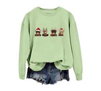 Generico Maglione Natalizio Donna,Felpa Donna Autunno Inverno Pullover Senza Cappuccio con Stampa Vitello Natalizio e Maniche Lunghe per Un Casual e Comodo