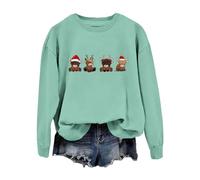 Generico Maglione Natalizio Donna,Felpa Donna Autunno Inverno Pullover Senza Cappuccio con Stampa Vitello Natalizio e Maniche Lunghe per Un Casual e Comodo