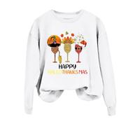 Generico Maglione Natalizio Donna,Felpa Donna Casual Elegante con Stampa Calice per Un Confortevole e Moderno in Stile Hallothanksmas