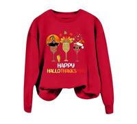 Generico Maglione Natalizio Donna,Felpa Donna Casual Elegante con Stampa Calice per Un Confortevole e Moderno in Stile Hallothanksmas