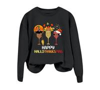 Generico Maglione Natalizio Donna,Felpa Donna Casual Elegante con Stampa Calice per Un Confortevole e Moderno in Stile Hallothanksmas