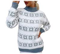 Generico Maglione Natalizio Donna Felpa Natale Donna Maglione Natalizio Serate in Famiglia Top Manica Lunga Color Block Casual Collo Mezzo Alto Pullover Lavorato A Maglia