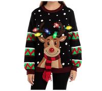 Generico Maglione Natalizio Donna, Maglioncino Girocollo Lavorato a Maglia Fine alla Moda Sottile Senza Cappuccio a Maniche Lunghe Girocollo Natale Stampato Maglia di Natale per L'uso Quotidiano
