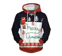 Generico Maglione Natalizio Uomo Maglioni Natalizi Felpa Natale Uomo per Stare a casa Felpa con Cappuccio Autunno Inverno Natale Manica Lunga Divertente e Interessante Tutto Stampato Tasca Top